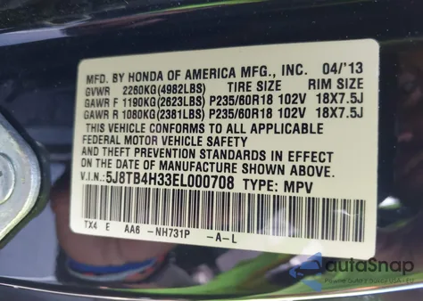 2014 Acura Rdx from USA, damaged, VIN 5J8TB4H33EL000708